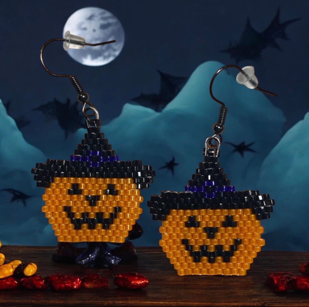 Pumpkin Witch Earrings